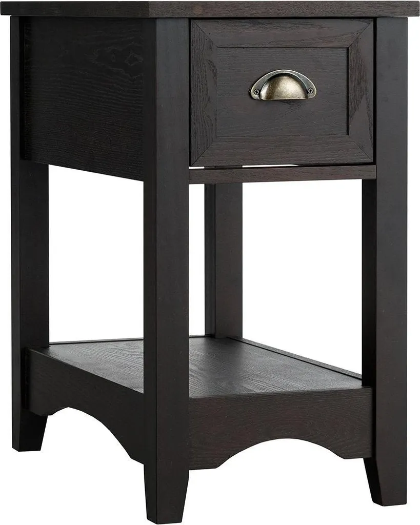 Table d'appoint rétro noyer avec tiroir et pieds en bois d'hévéa massif