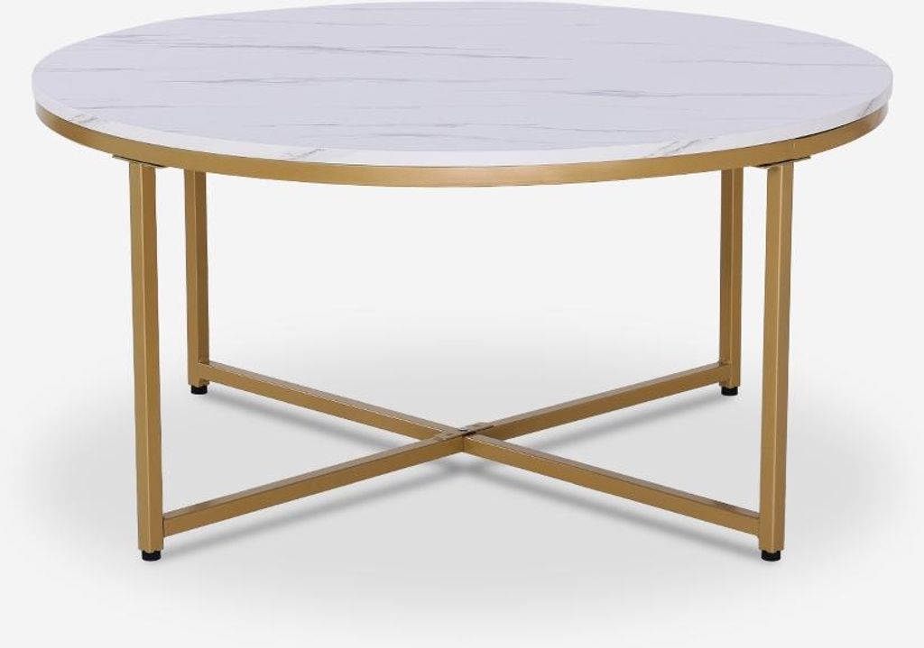 Wohnzimmertisch modern rund 90cm aus Metall Marmoreffekt Produktbild 
