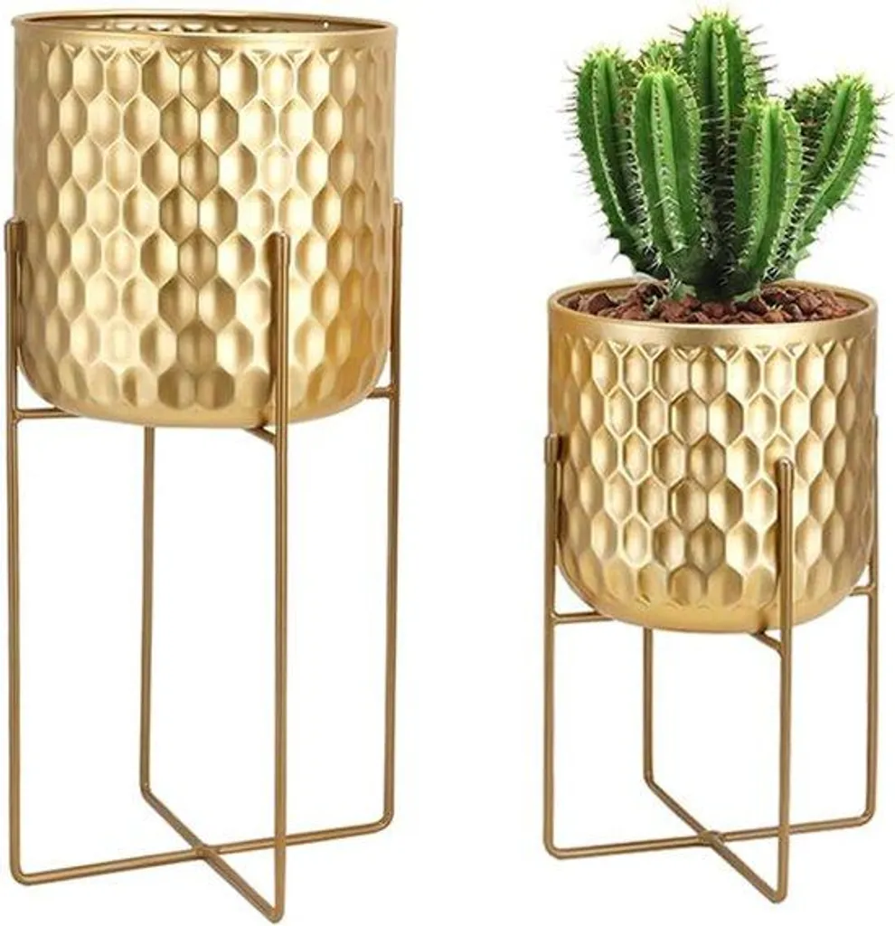 Cache-pot sur pied métal doré - Lot de 2 sellettes modernes 31 et 45 cm
