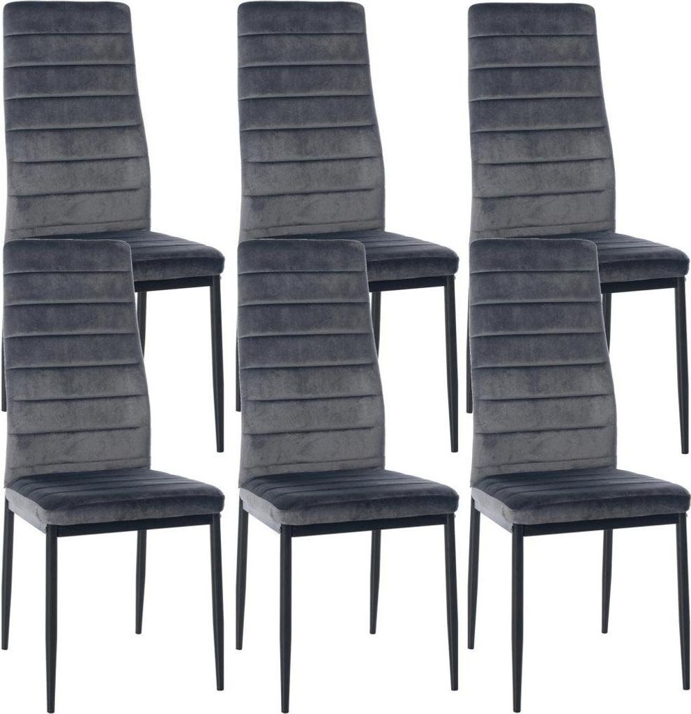 6-teiliges Esszimmerstuhl-Set – Esszimmerstühle – bequemer Sitz mit Samt- oder Kunstlederpolsterung | Farbe: Grau | Material: Weich