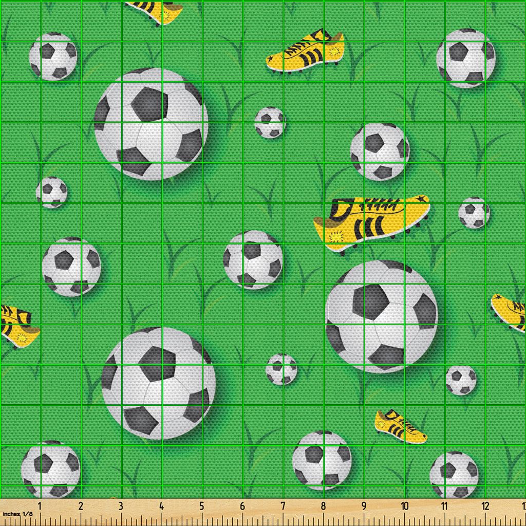 ABAKUHAUS Fußball Gewebe als Meterware, Berufsspieler-Leichtathletik-Muster-Fußball beschuht Bälle auf Gras, 1 M (148 x 100 cm), Lime Green Gelb...