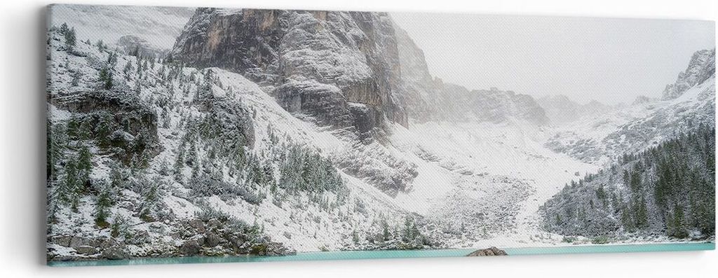 Bild auf Leinwand - Leinwandbild - Einteilig - Berge See Schnee - 90x30cm - Wand Bild - Wanddeko - Wandbilder - Leinwanddruck - Bilder - Wanddekora...