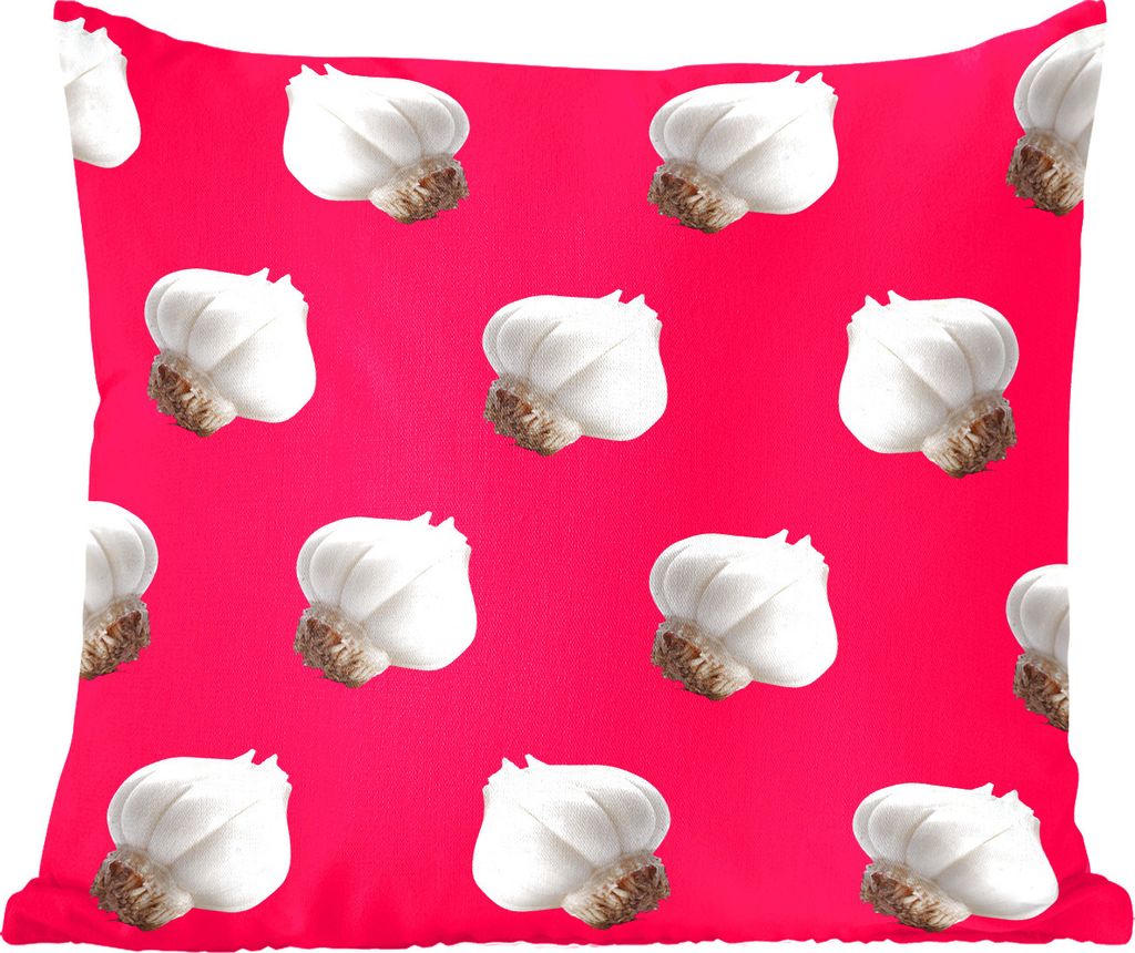 MuchoWow Zierkissen Sofakissen Wohnzimmer Dekokissen 40x40 cm Knoblauch - Gemüse - Muster - Rot - Foto Kissen - Schlafzimmer Dekoration