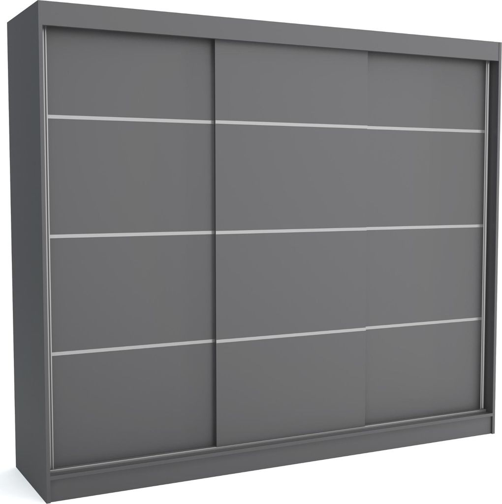 Kleiderschrank ROB ANTHRACITE 250x60x215 cm – Schiebetüren, Kleiderstange & Regalböden – Moderner Schrank für Schlafzimmer oder Ankleidezimmer,