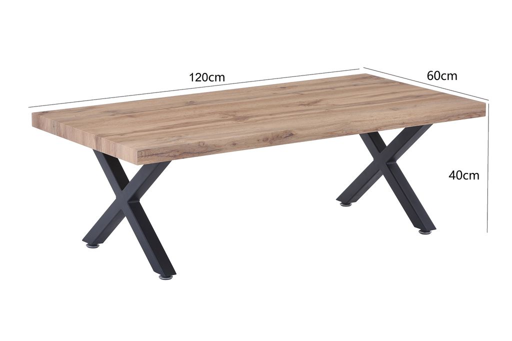 SIT Möbel Moderner Couchtisch | 120 x 60 cm | 40 mm Platte MDF Wildeiche Holzoptik natur | X-Gestell Metall schwarz | B 120 x T 60 cm H 40 cm | 19...
