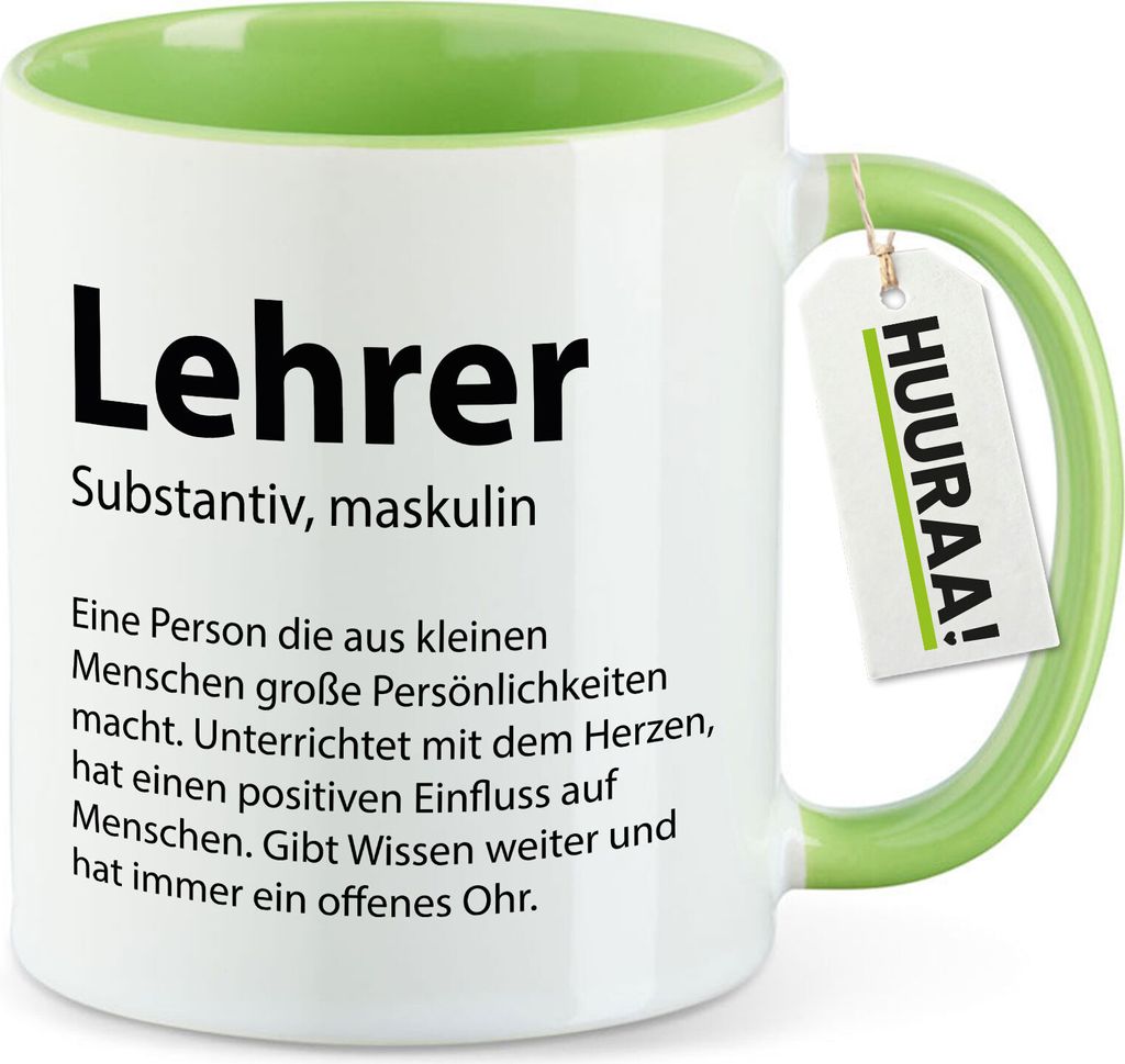 Huuraa Kaffeetasse Lehrer Definition 330ml Grün Keramik Kaffeebecher Geschenkidee