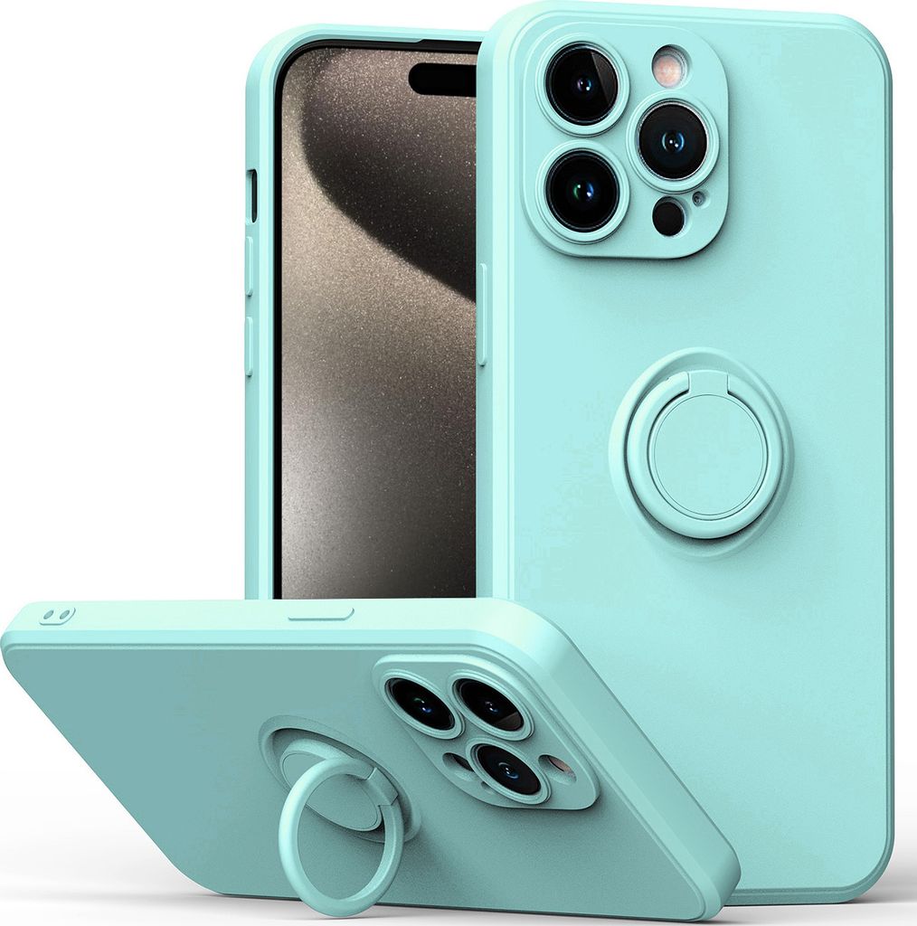 iPhone 15 Pro Max Handyhülle, Ring Halter Ständer Kratzfeste Weiche Silikon schutzhülle für iPhone 15 Pro Max hellgrün