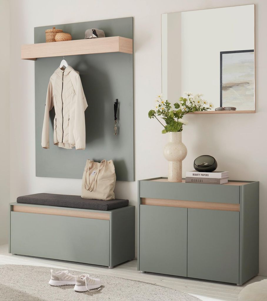 Garderobe Set 5-teilig "Center" in Salbei und Barista Eiche Garderobenkombination 190 x 200 cm