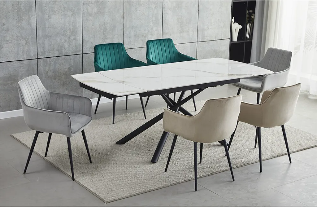 CasaDolce GAVILA Table à manger extensible 140-200cm Blanc Effet Marbre - 10