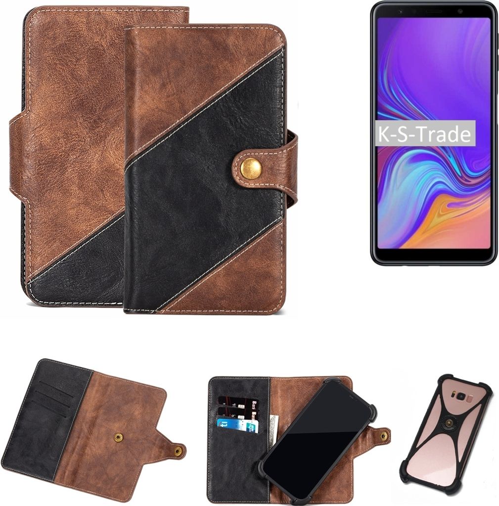 K-S-Trade Handy Hülle Schutz Hülle Schutzhülle Bookstyle Case kompatibel mit Samsung Galaxy A7 (2018) Handy Cover Hülle Schutztasche 1x