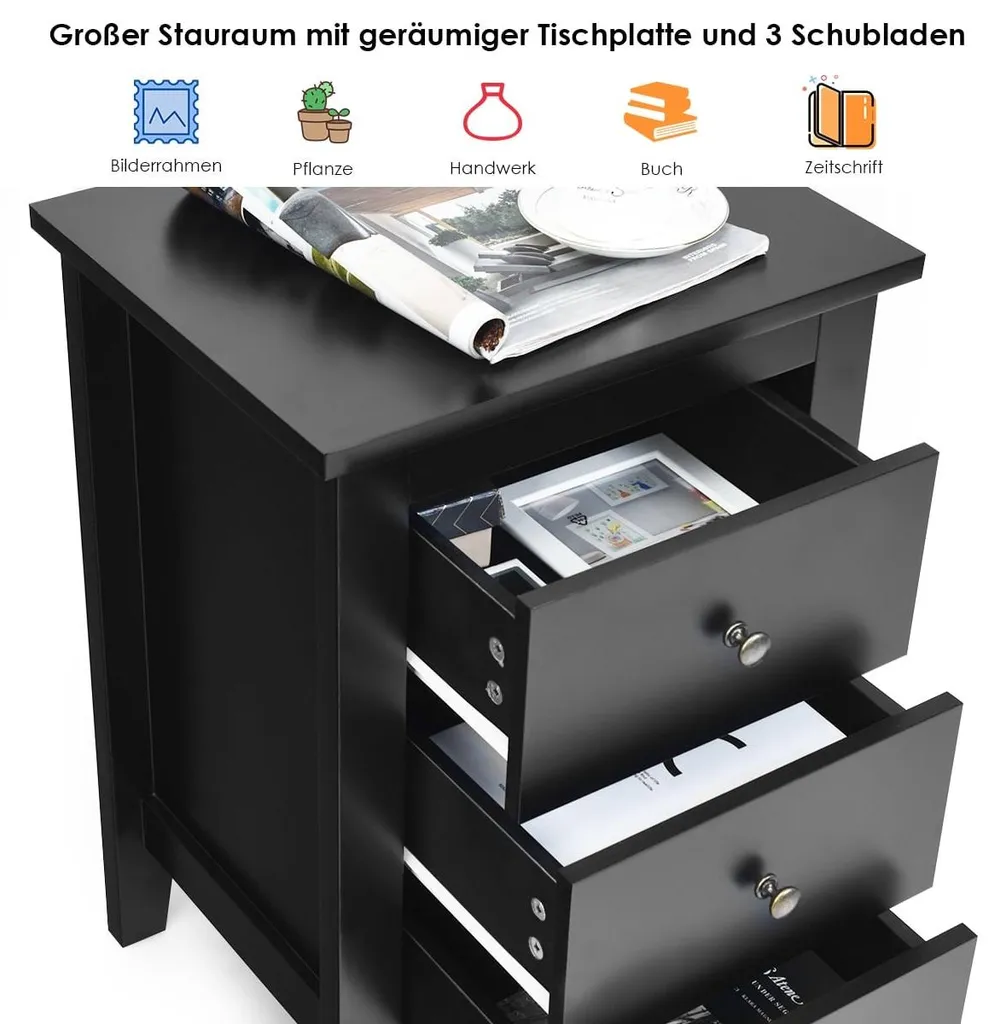 Ensemble de 2 tables de chevet noires pour optimiser le rangement chambre - 5