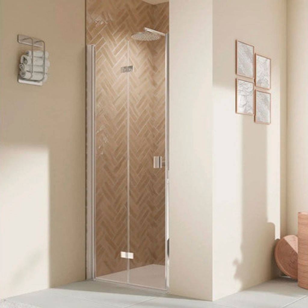 Duschtür in Nische mit Drehfalttür BREUER Elana 2.0 90 x 200 cm Profil eckig chrom Klarglas Türanschlag links Puffergrif