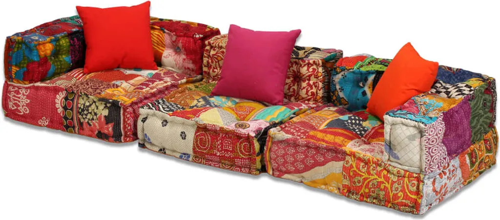 Pouf 3 places en tissu patchwork multicolore avec assise modulable souple - 6