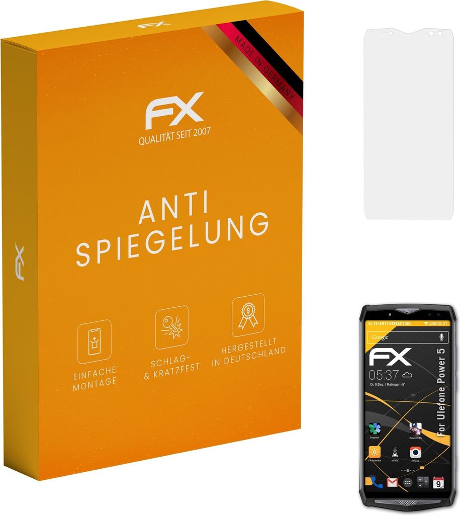 atFoliX FX-Antireflex 3x Schutzfolie kompatibel mit Ulefone Power 5 Displayfolie