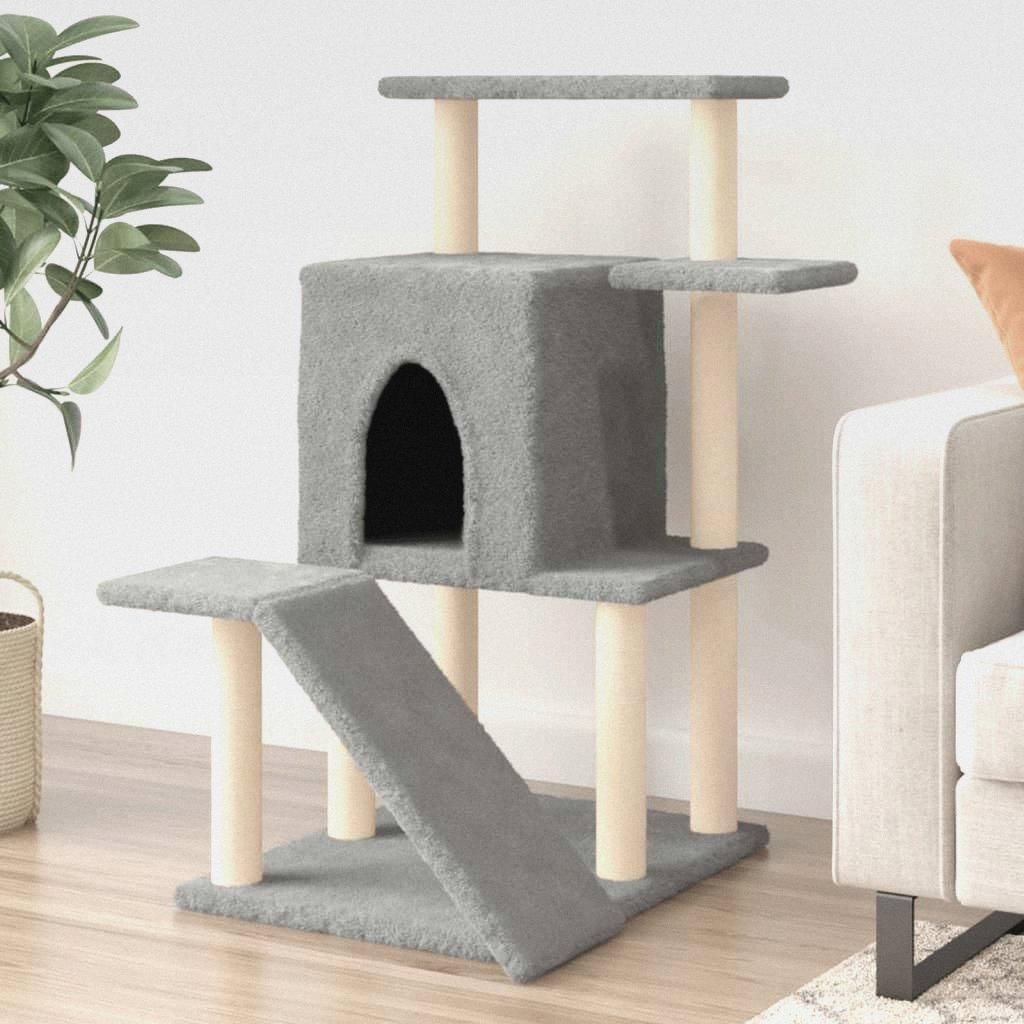 Kratzbaum mit Sisal-Kratzsäulen Hellgrau 97 cm Katzenmöbel für kleine und große Katzen