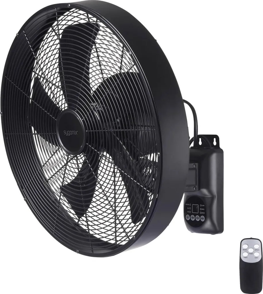 Sygonix Ventilateur mural noir 45cm avec télécommande et minuterie