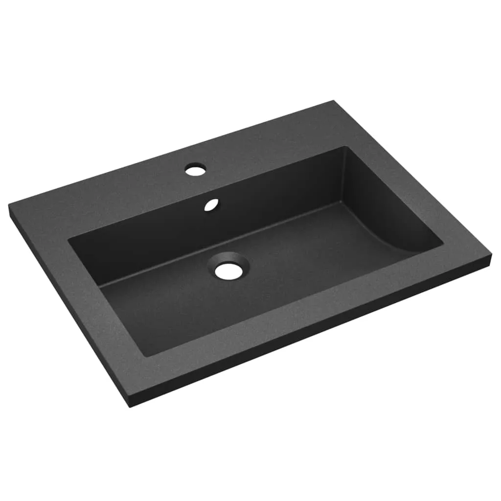 Vasque noire en pierre de granit résistante 600x450 mm finition mate chic - 10