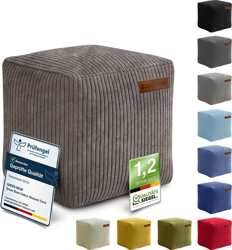 Green Bean Indoor Sitzhocker Pouf 40x40x40cm EPS-Perlen Füllung & Cordstoff Kuschelig Weich Waschbar - Drinnen Bodenkissen Liegekissen Sitzkisse...