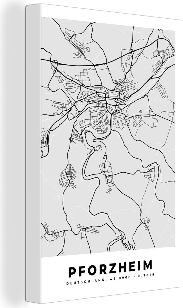 OneMillionCanvasses - Leinwandbilder - 90x140 cm, Deutschland - Karte - Stadtplan - Pforzheim, Wandbilder Kunstdruck Wanddekoration - Foto auf Le...