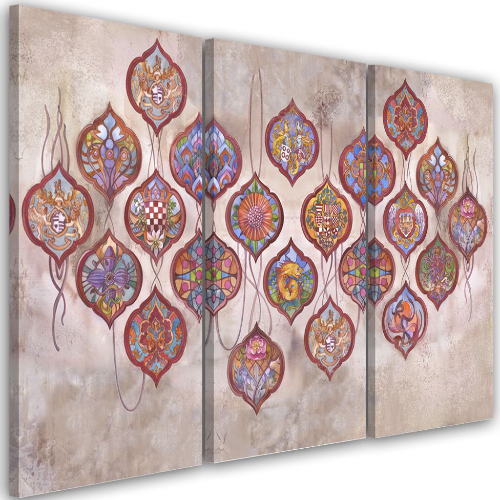Triptychon auf leinwand wappensammlung 60x40 cm Feeby farbe wandbild bereit zum aufhängen