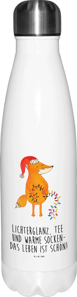 Mr. & Mrs. Panda Trinkflasche Fuchs Weihnachten - Weiß - Geschenk, Wasserflasche, Winter, Nikolaus, Heiligabend, Thermos, Sportflasche, Trinkgefä...