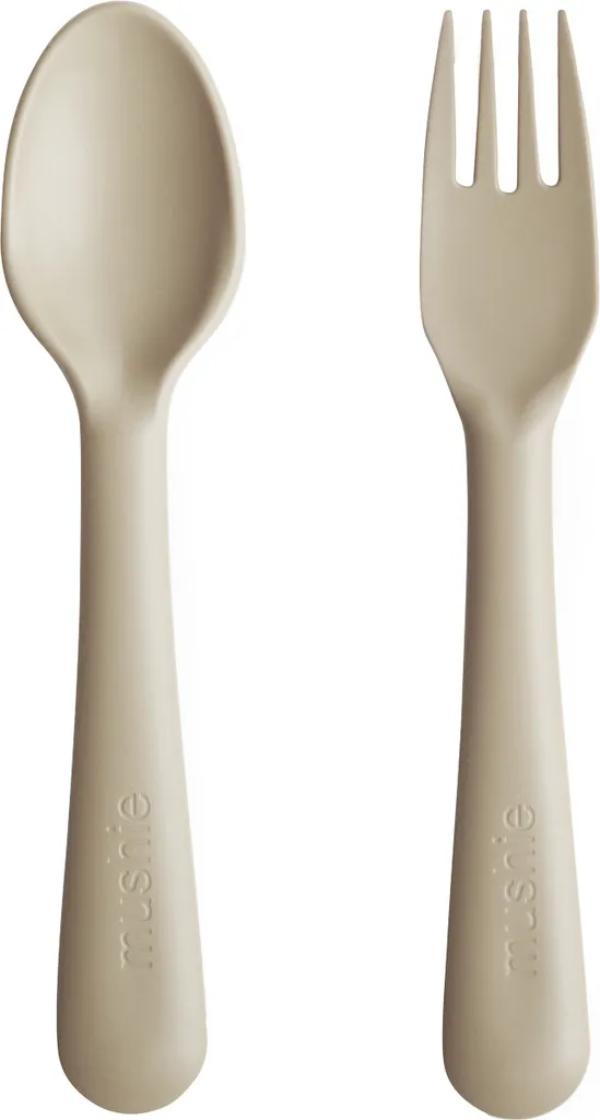 Mushie Set Forchetta e Cucchiaio Vaniglia: Posate Svezzamento Sicure