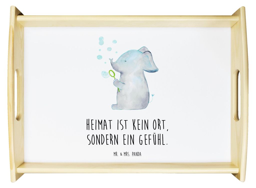 Mr. & Mrs. Panda holz serviertablett Elefant Seifenblasen - Weiß - Geschenk, Sofa Tablett, Servier, Liebe, Heimat, Liebesspruch, Lustige Sprüche,...