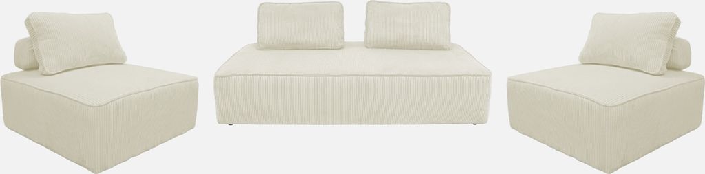 sweeek - 2er-Set Sessel und 2-Sitzer Sofa mit Cordbezug - Creme