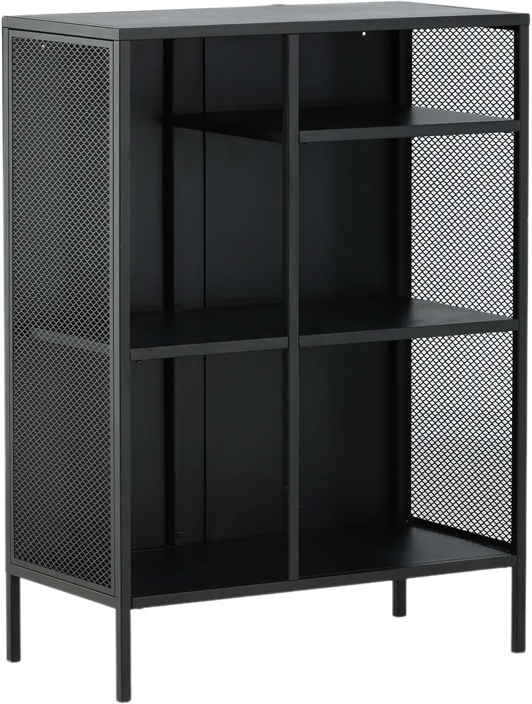 Misha Étagère 5 compartiments noir - Bibliothèque design en métal robuste