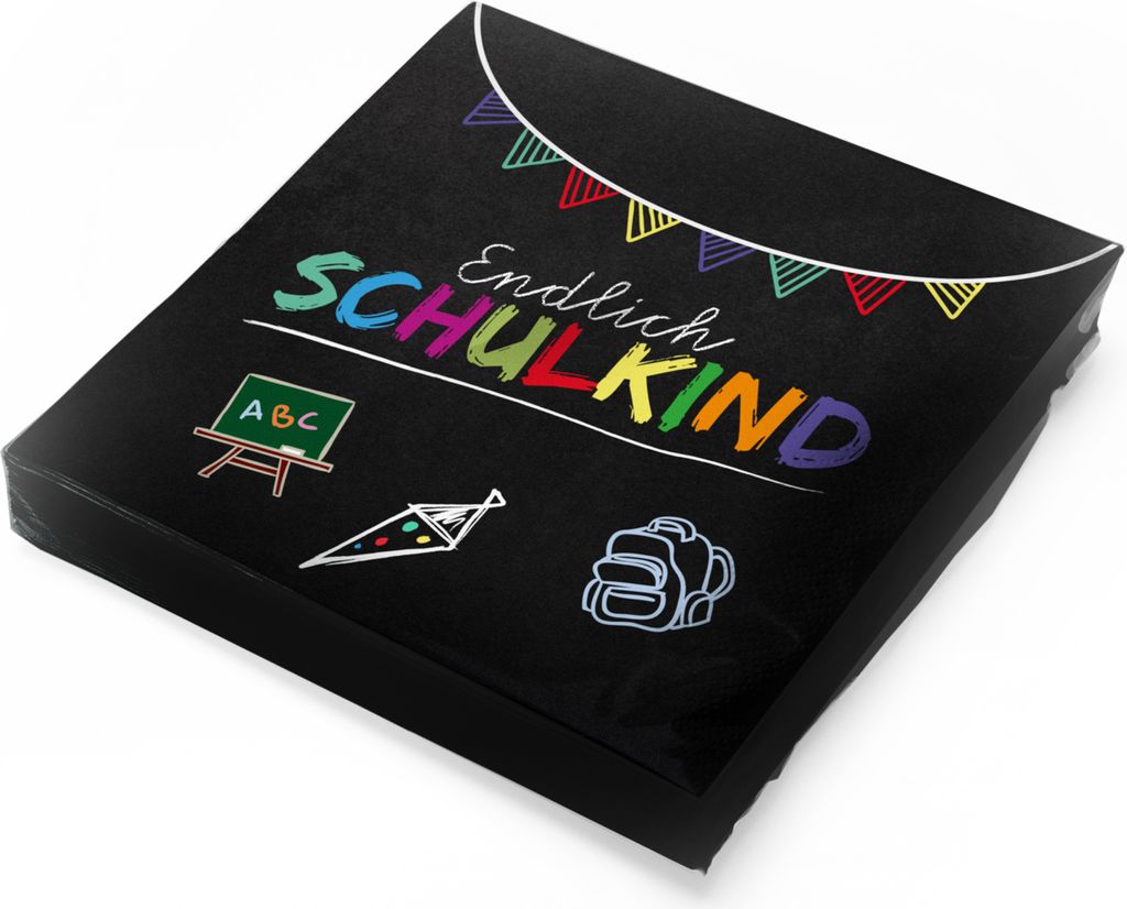 itenga 20x Serviette Schulanfang Endlich Schulkind SCHWARZ