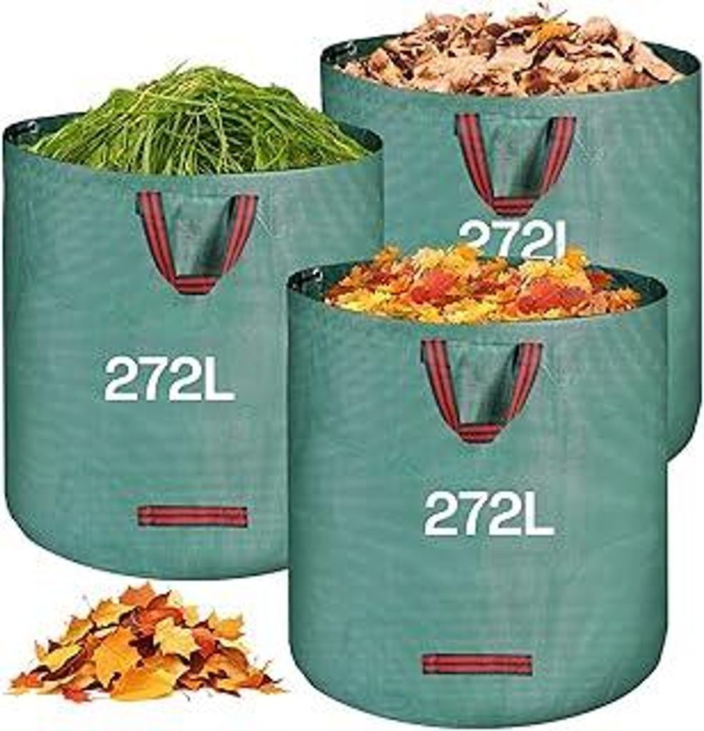 Gartensack 3X 272L - Gartenabfallsack Stabi mit 4 Griffe - Wasserdicht & Faltbar & Wiederverwendbare - Laubsack selbststehend für Gartenabfälle R...