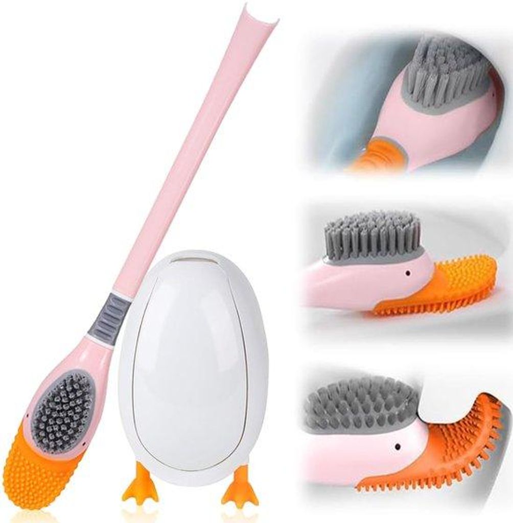 Silikon-Toiletborstel mit Haken, Wand- und Bodenmontage, rosa, 1 Stück