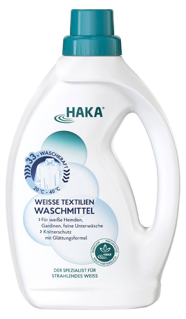 HAKA Weiße Textilien Waschmittel 1l mit Knitterschutz & Produktbild 