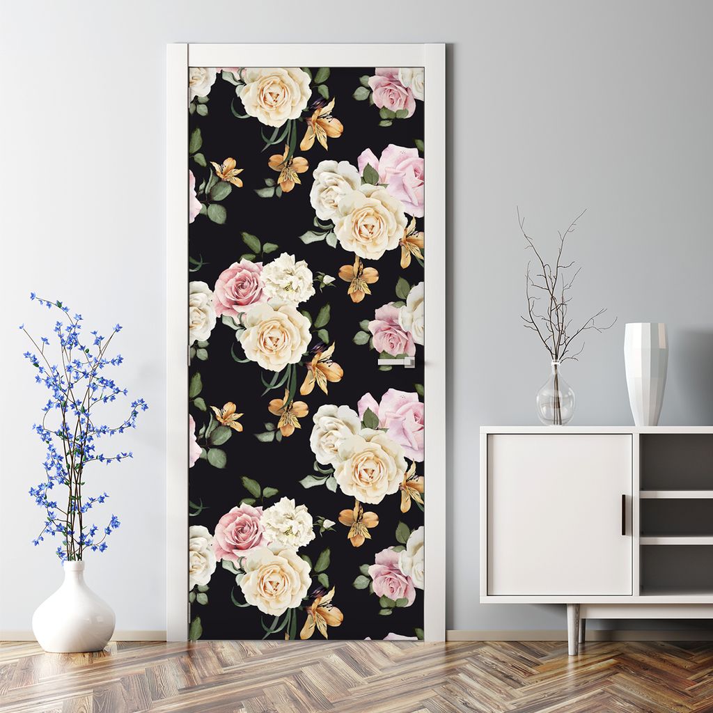Dekorative Türtapete selbstklebend Aufkleber Klebefolie Vintage Rosen Blumen 77 x 200 cm
