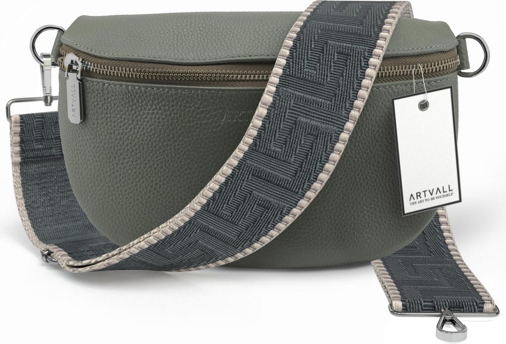 ARTVALL - Umhängetasche aus Leder, Klein mit verstellbarem Schultergurt, abnehmbares Taschenband, Crossbody Bag in Grün