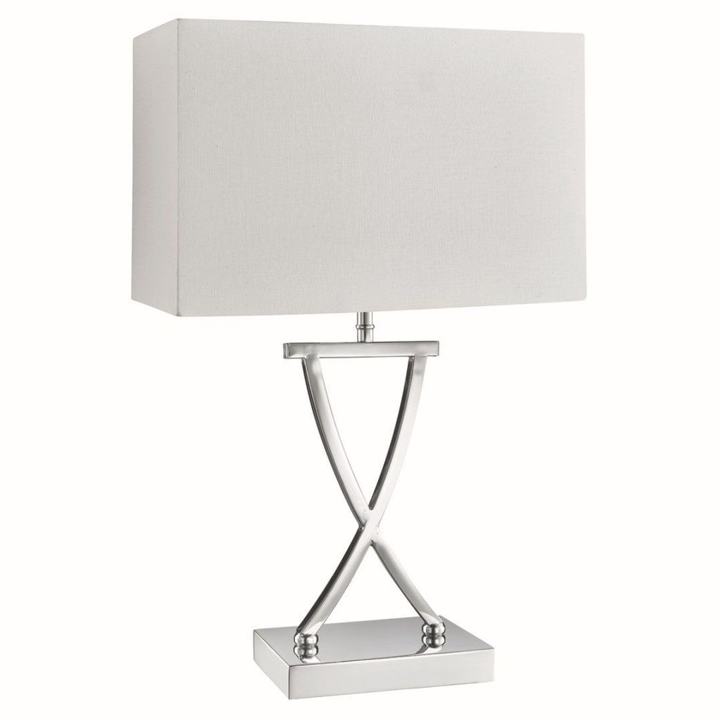 Tischlampe Modern "Table" Chrom weiß Stoff Metall Tischleuchte Wohnzimmer Schlafzimmer