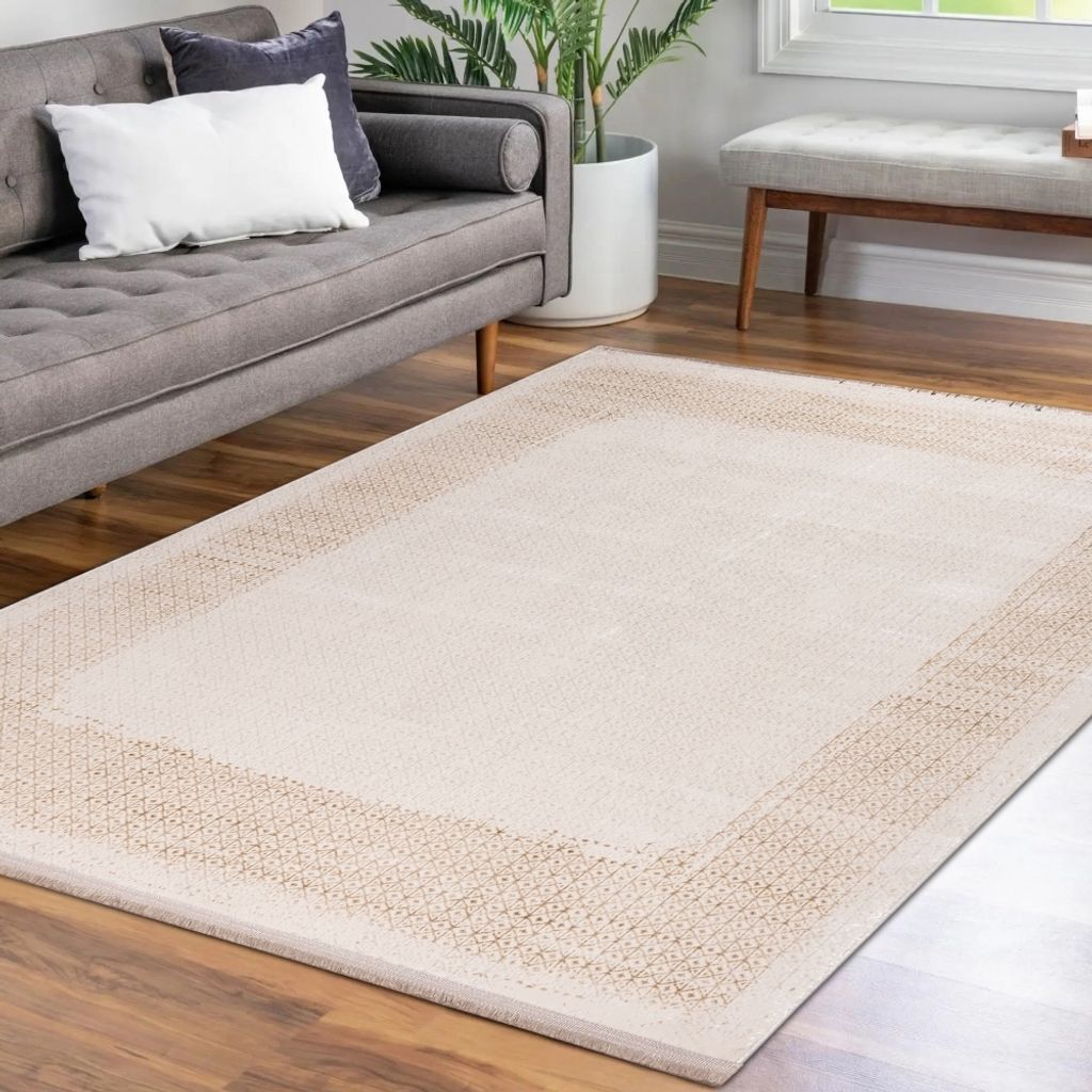 Hochwertiger Designer Teppich | glänzend | in gold-weiß Größe - 240 x 340 cm