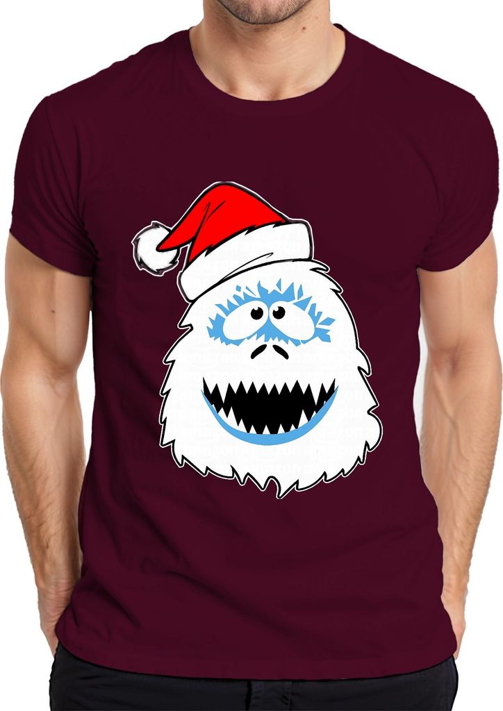 Weihnachts-Yeti Kopf fröhlicher Schneegeist Retro Weihnachten Herren T-Shirt, Burgundy, M