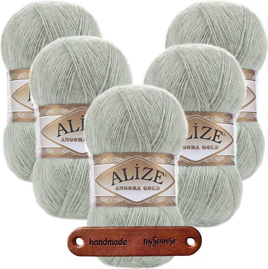 5 x ALIZE Angora Gold 515 Green Almond mit Label Produktbild 
