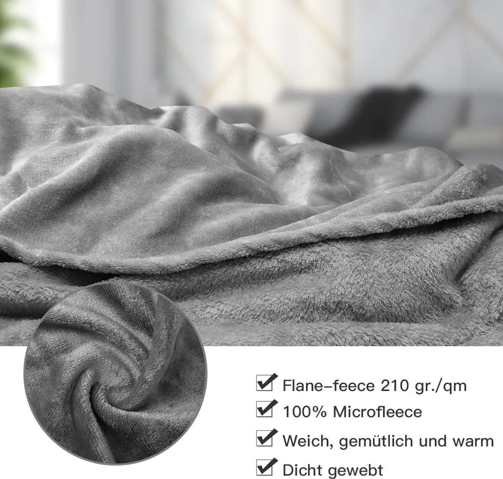 Coperta Bettizia Flanella 200x240 cm Grigio - Caldo Plaid Matrimoniale