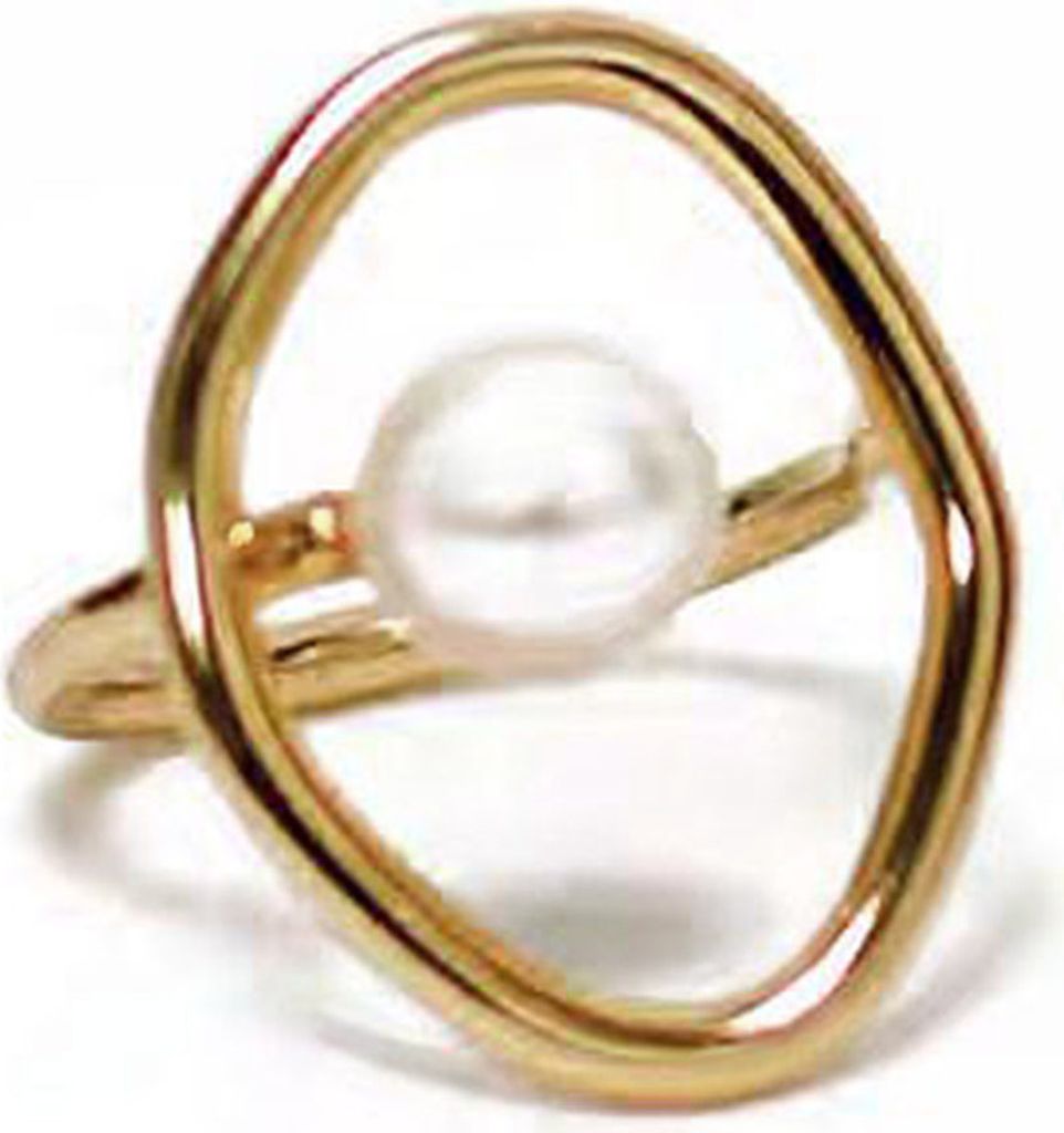 Damen-Ring, galvanisiert, auffälliger goldener Kunstperlen-Fingerring, Schmuckzubehör-Golden,US 8