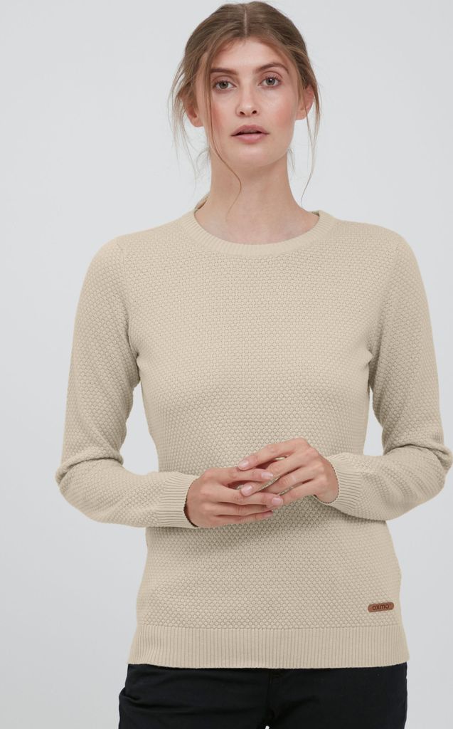 OXMO OXSarah Damen Strickpullover Feinstrick Pullover mit Rundhals-Ausschnitt Rippbündchen 100% Baumwolle Regular fit