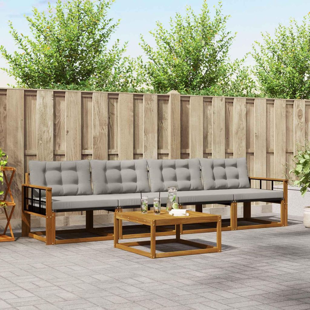 "SALE 2026"Outdoor-Sofagarnitur - CLORIS - Balkonmöbe/Sitzgruppe - mit Kissen 5 pcs - Moderne Design - Natürlich und Hellgrau - Gartensofas NeuM...
