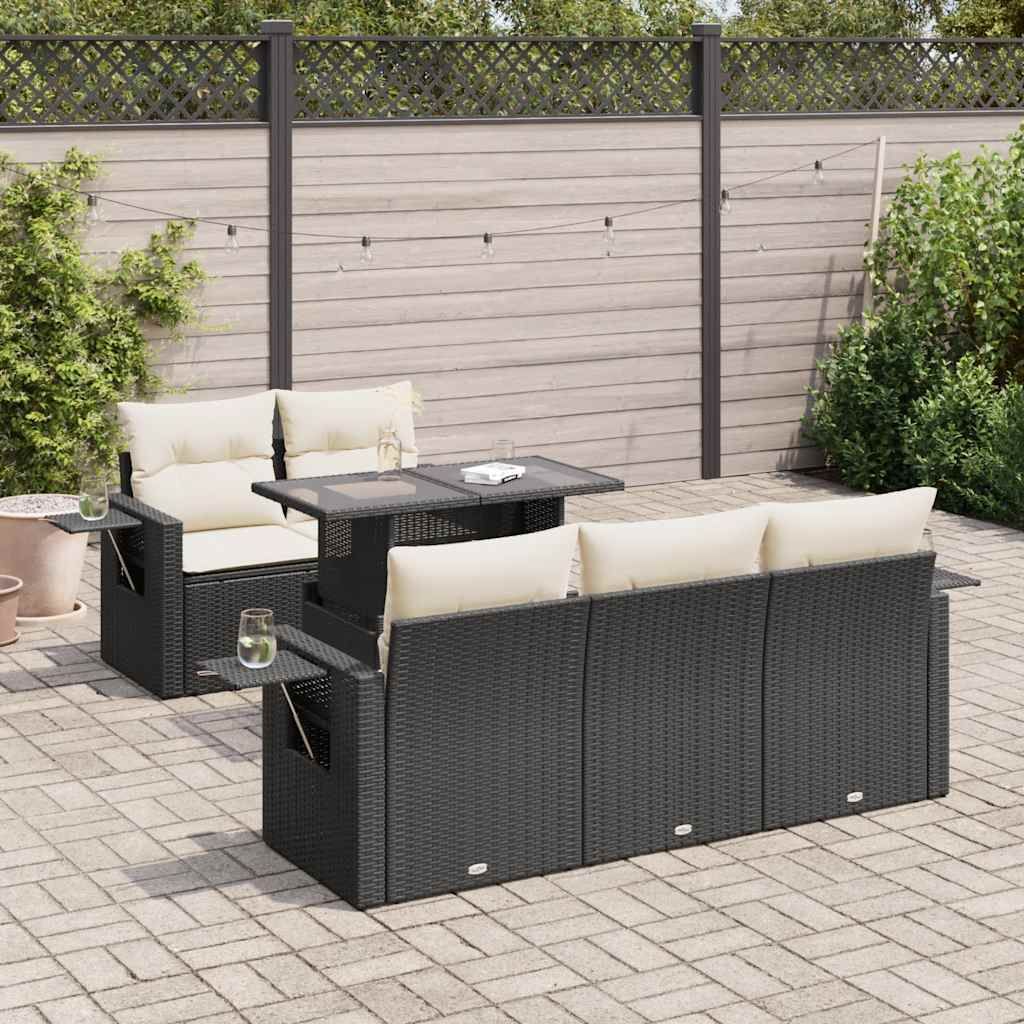"2026 Promotion" 6-tlg. Garten-Sofagarnitur/Terrassenmöbel - mit Kissen - Schwarz Poly Rattan - Gartenmöbelset CC18121