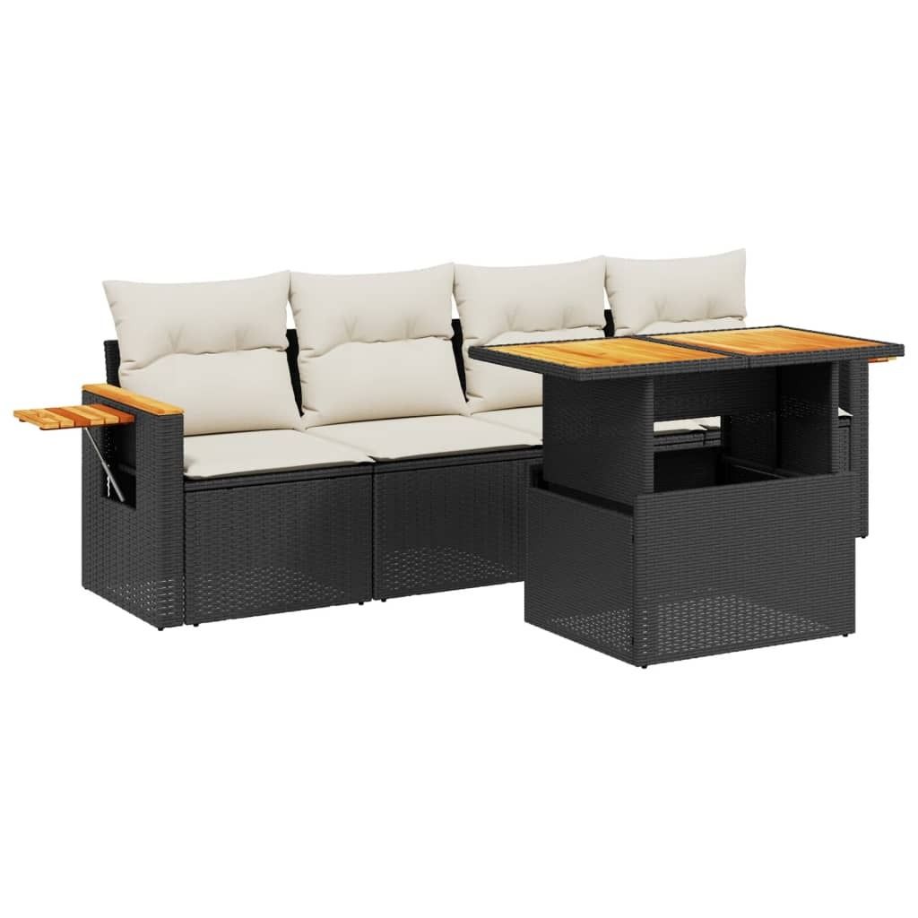5-tlg. Garten-Sofagarnitur mit Kissen Schwarz Poly Rattan Produktbild 