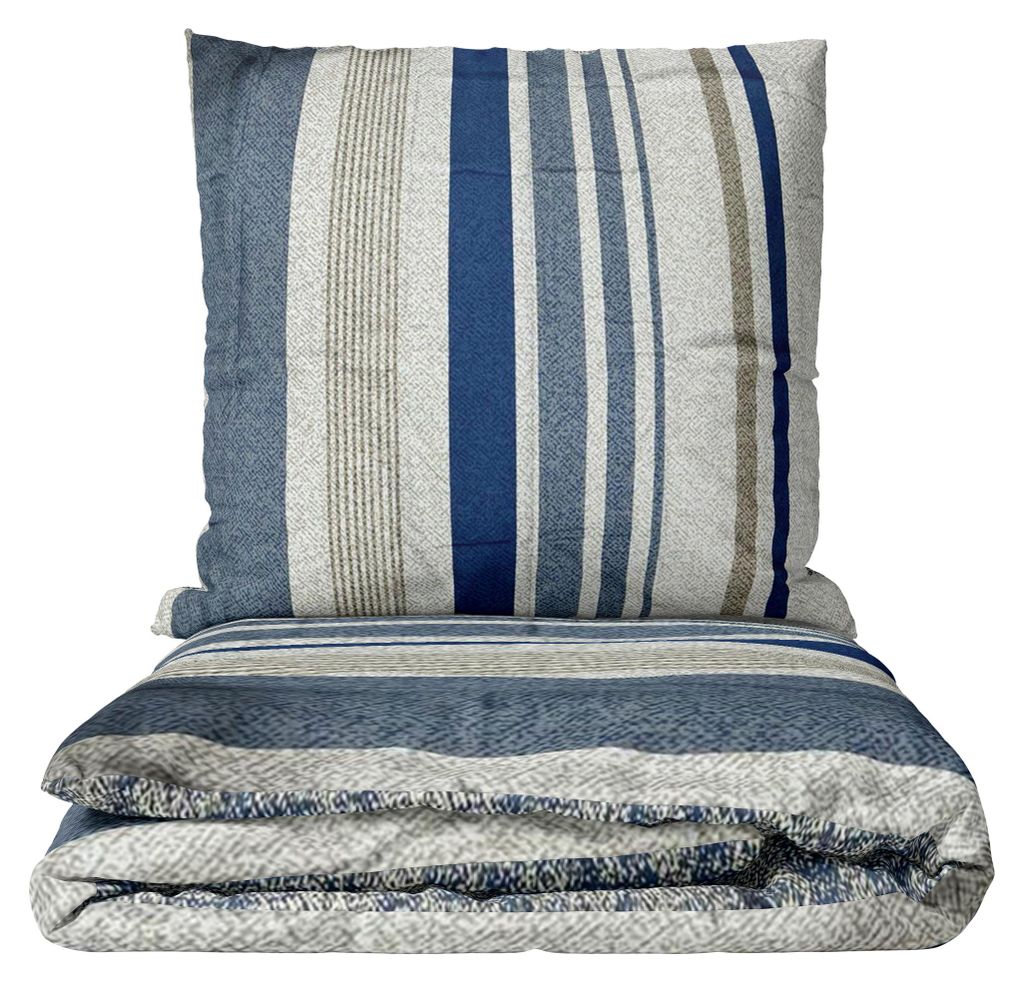 Mikrofaser Bettwäsche-Set 135x200 cm 80x80 cm Blau Beige Produktbild 
