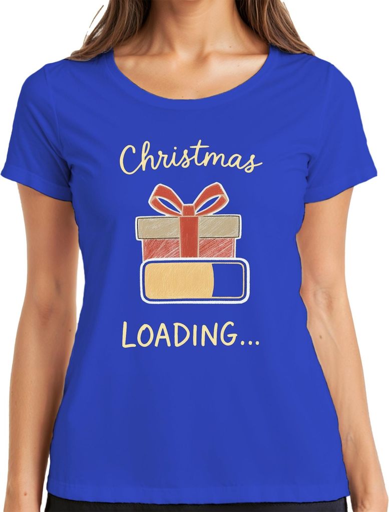 Christmas Loading Weihnachten Geschenk Ladebalken Advent Lustig Damen T-Shirt, Blau, XXL