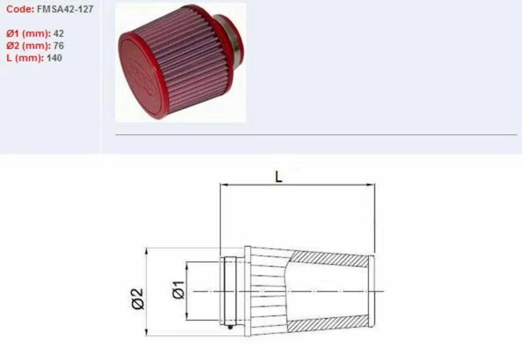 Filtro Aria Rigenerabile BMC 42mm FMSA42-127 | Risparmia sulla Manutenzione