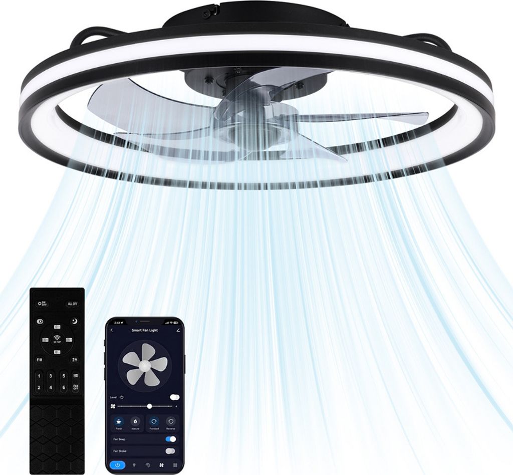 Jopassy Deckenventilator mit Beleuchtung und Fernbedienung 48CM Deckenleuchte Leise Ventilator Deckenlampe