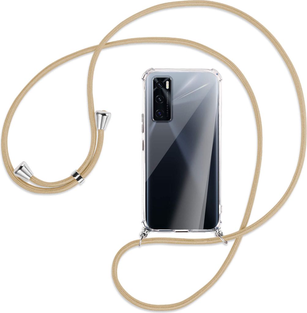 Handykette Backcover-Schutzhülle mit Band (Metall silberfarben) für vivo V20 SE (V2022) / Y70 - caramel